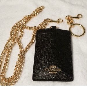 Coach, black, leather lanyard